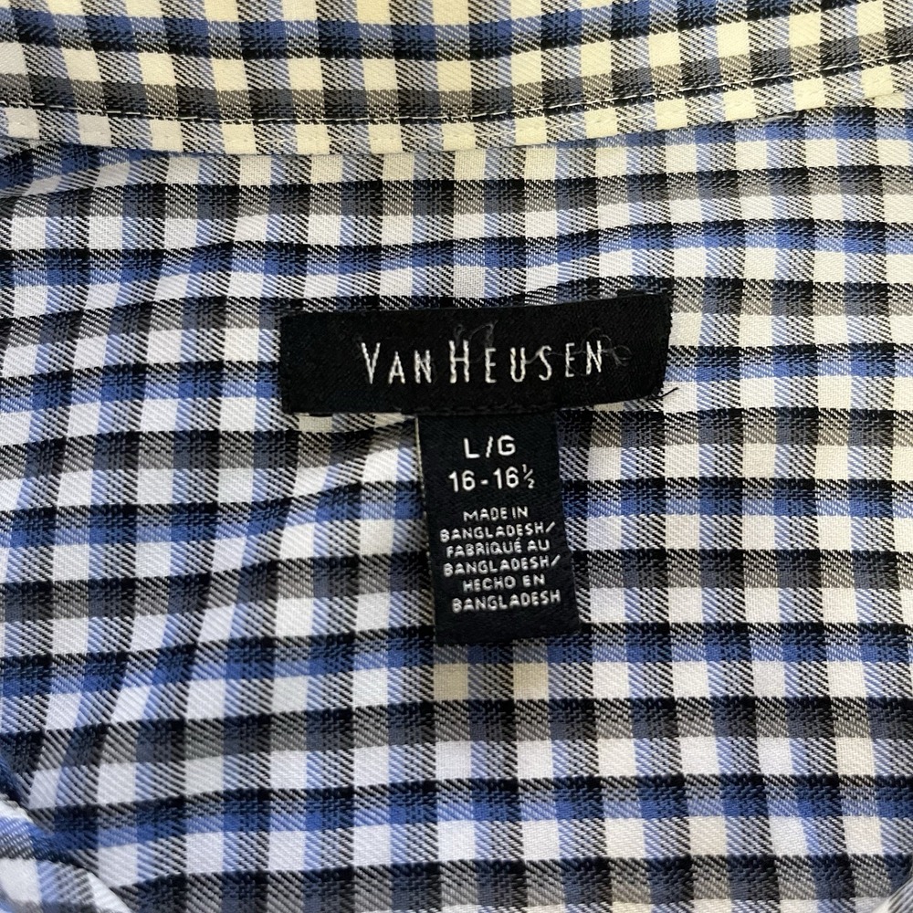 Van Heusen Button Down Mens Large Blue Gingham Check Long Sleeve Dress Shirt - Picture 3 of 5